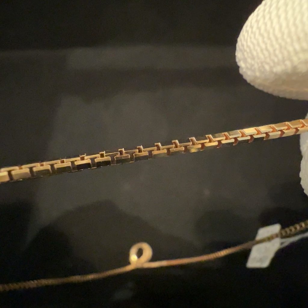 GUC-329 Geelgouden venetiaans collier 18 kt met facet lengte 50 cm
