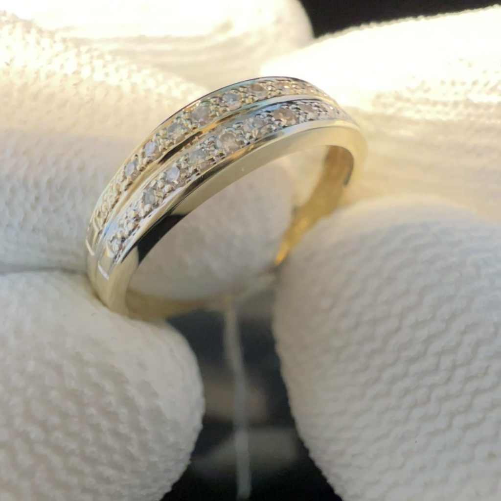 GDR-363 14 kt geelgouden dames ring met 2 rijen diamant tt 0.15 ct mt 18 1/4